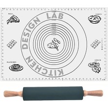 Kittiwake Home Life Beyaz Renk 45X65 cm Silikon Hamur Açma Matı ve 42 cm Bambu Saplı Siyah Silikon Merdane