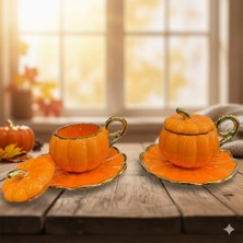 Deco Vien Turuncu Kabak 2'li Porselen Kahve Fincan Takımı