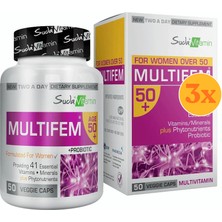 Suda Vitamin Multifem 50+ Kadınlar Için Multivitamin 50 Bitkisel Kapsül - 3 Adet (150 Kapsül) - Dezenfektan Hediyeli (%72 Alkol)