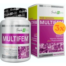 Suda Vitamin Multifem Kadınlar Için Multivitamin 30 Bitkisel Kapsül - 3 Adet (90 Kapsül) - Dezenfektan Hediyeli (%72 Alkol)