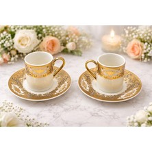 Deco Vien Osmanlı Motifli Gri-Gold 2'li Porselen Kahve Fincan Takımı