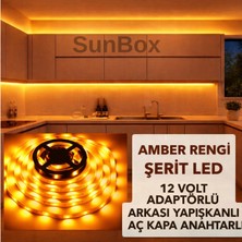 SUNBOX Şerit Led Mutfak Dolabı Tezgah Üstü TV arkası Tam Set Adaptörlü Butonlu 5 Metre Amber