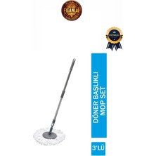 Normadia Metal Krom Döner Başlıklı Uzayabilen Püsküllü Paspas Mop Yedek Sap Set