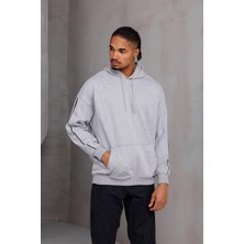 Unisex Şeritli Oversize Kapüşonlu Kanguru Cepli Kordonlu Sweatshirt