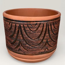 AdenArt Toprak Saksı Siyah Dokulu El Yapımı 20*16 cm (Tabaklı)