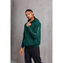 Unisex Şeritli Oversize Kapüşonlu Kanguru Cepli Kordonlu Sweatshirt