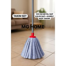 Normadia Kareli Temizlik Seti Mikrofiber Mop ve Sopa Metal Saplı 2 Parça
