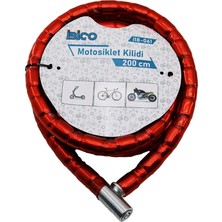 Veralya Tüp Anahtarlı Metal Kafa Çelik Motor - Bisiklet Kilit Silindirik Spiral Kilit Kırmızı KILIF22MM x 200CM