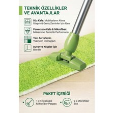 Normadia Yeşil Mikrofiber Teleskopik Paspas, Ayarlanabilir Saplı, Yıkanabilir Bezli
