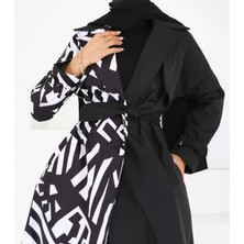 Justa Zebra Desen Kuşaklı Asimetrik Rahat Mevsimlik Modern Tarz Trençkot