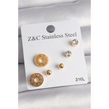 Eco Lounge 316L Çelik Gold Renk Zirkon Taşı Labirent Model Kadın Küpe Seti