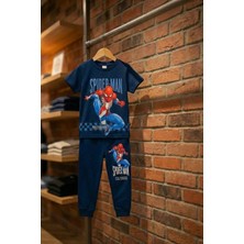 Zekalya Erkek Çocuk Spiderman Baskılı Süprem Penye Üst ve 2 Iplik Alt Takım Lacivert