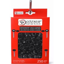 Göznur Dekoratif Vida Kapağı Siyah 250 Adet Vida Başlığı Kapama Aparatı Plastik Vida Gizleme Kapağı