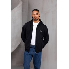 Erkek Overfit Baskılı Fermuarlı Kapüşonlu Hırka