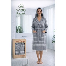 Luna %100 Pamuk Peştemal Bornoz Kapüşonlu Unisex- Koyu Gri