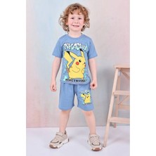 Yağmur Giyim Pjkskt Pikachhu Desenli Mavi Şortlu Erkek Çocuk Kısa Kol Takım 7609-M