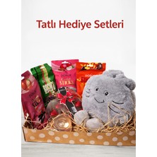 Sevimli Emoji Tavşan Peluş Gri LED Küre ve Çikolata Seti Hediye