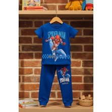 Zekalya Erkek Çocuk Spiderman Baskılı Süprem Penye Üst ve 2 Iplik Alt Takım Mavi