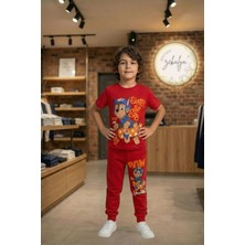 Zekalya Erkek Çocuk Paw Patrol Baskılı Süprem Penye Üst ve 2 Iplik Alt Takım Kırmızı