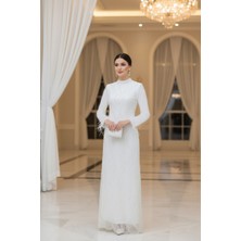 Sarıhan Pul Payet Işlemeli Zarif Beyaz Güpürlü Elbise