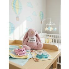 Toyaso Kişiye Özel Uyku Arkadaşım Pembe Tavşan Peluş & 2li Diş Kaşıyıcı & Çıngırak Bebek Hediye Set