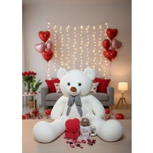 Sevimli Beyaz Peluş Ayı 80CM Kupa Bardak Kalpli Çikolata Kutusu ve Kurabiye Sevgiliye Hediye