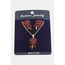 Zero Land Storozde Papatya Zirkon Taşlı Set Kolye-Siyah