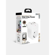 HERŞEYBURDAMODA Tekli Yüksek Voltaj Korumalı Duvar Prizi 2x Type-C 1x USB Çıkışlı Priz Grup Priz Çoğaltıcı Beyaz