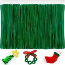 İğne İzi 100LÜ Şönil, Eğitici Şönil, Tüylü Tel, Peluş Tel, Kadife Şönil, El Işi Malzemesi 30CM Yeşil