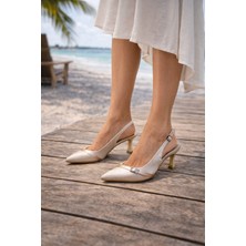 Akkurt Ayakkabı Gold Saten Topuklu Ayakkabı, Gold Renk Saten Abiye Ayakkabı