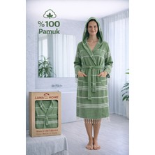 Luna %100 Pamuk Peştemal Bornoz Kapüşonlu Unisex- Koyu Yeşil