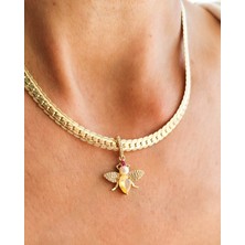 MoM's Collection Yellow Bee Taş Detaylı 14K Altın Kaplama Zincir Kolye