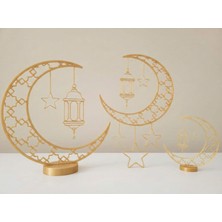 Midori Works Midoriworks Ramazan Özel 3'lü Dekor Seti - Gold Hilal, Yıldız ve Fener Temalı Masaüstü & Duvar Süsü