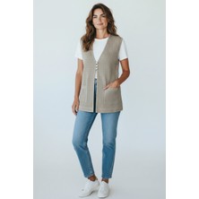 Ece Giyim Kadın Önü Üç Düğmeli Cepli Merserize Yelek