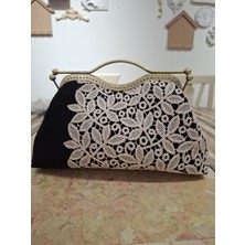 Atolye Dekor Kadife Güpür Detaylı Çanta