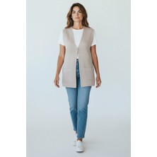 Ece Giyim Kadın Önü Üç Düğmeli Cepli Merserize Yelek