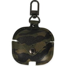 Mey İthalat Mey Ithalat®  Airpods Pro 2 (2.nesil) Çanta Kamuflaj Deri Kılıf - Haki Yeşil