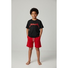 Makiteks Kız Erkek Çocuk Şort Tişört Takım Rock 5 6 7 8 9 10 11 12 13 14 Yaş Tshirt Metalica