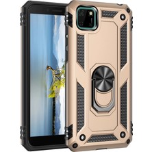 Mey İthalat Mey Ithalat®  Huawei Y5P Kılıf Sofya Yüzüklü Silikon Kapak - Gold
