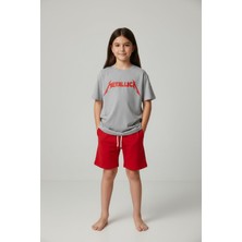 Makiteks Kız Erkek Çocuk Şort Tişört Takım Rock 5 6 7 8 9 10 11 12 13 14 Yaş Tshirt Metalica