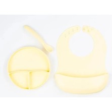 Eco Lounge Sarı 3’lü Silikon Yemek Seti – Önlük + Diş Kaşıyıcılı Kaşık + Vakumlu Tabak