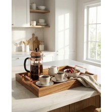 Hbs Art Design Lüks Masif Ahşap Sunum Tepsisi – Bakır Detaylı Kulplu Dekoratif Tepsi