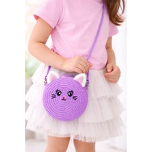 Selvira Kız Çocuk Hasır Kedi Figürlü Omuz Çantası – Yuvarlak Tasarım, Ayarlanabilir Askılı, Hafif ve Şık