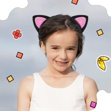 Oyunca Sevimli Kedi Kulak Pofuduk Kedi Taç Siyah Içi Pembe Renk 17X15 cm