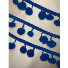 Ezel-in Tekstil Aksesuarları Dekoratif Kiraz Ponpon Şerit, 5 Metre, KOD-518(BOYALI-SAKS Mavi)