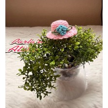Parla'nın Atölyesi 0-3 Yaş Az Saçlı ve Saçsız Handmade Bebek Tokası Mavi Çiçekli Pembe Şapka