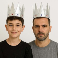 Oyunca Gümüş Renk Eva Yumuşak Kral Kraliyet Tacı Yetişkin Çocuk Uyumlu 55C M