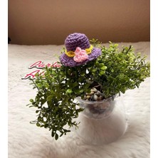 Parla'nın Atölyesi 0-3 Yaş Az Saçlı ve Saçsız Handmade Bebek Tokası Pembe Çiçekli Mor Şapka