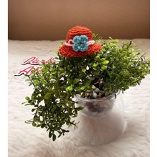 Parla'nın Atölyesi 0-3 Yaş Az Saçlı ve Saçsız Handmade Bebek Tokası Mavi Çiçekli Kahverengi Şapka