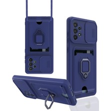 Mey İthalat Mey Ithalat®  Samsung Galaxy A72 Kılıf Zuma Kartvizitli Yüzüklü Silikon - Lacivert